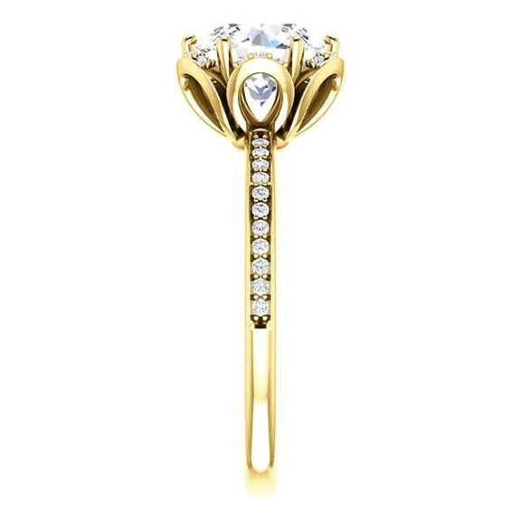 Flower Style 1.71 Carat Round Real Diamond Halo Ring YG 14K