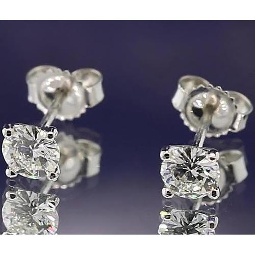 Four Prong Martini Style Round Genuine Diamond Stud Earring