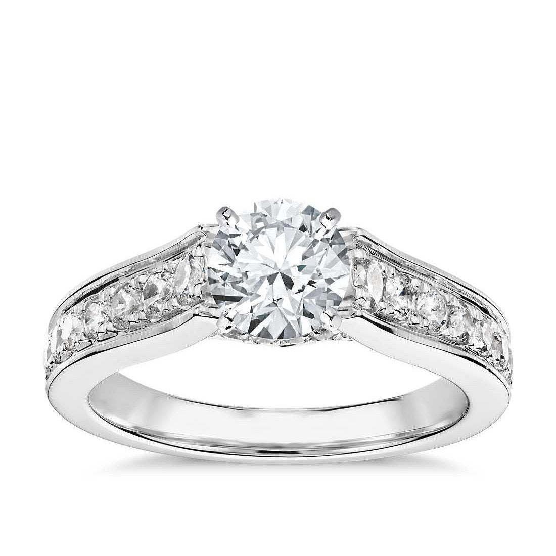 Four Prong Set 3.40 Ct Sparkling Real Diamonds Engagement Ring Gold 14K - Solitaire Ring with Accents-harrychadent.ca