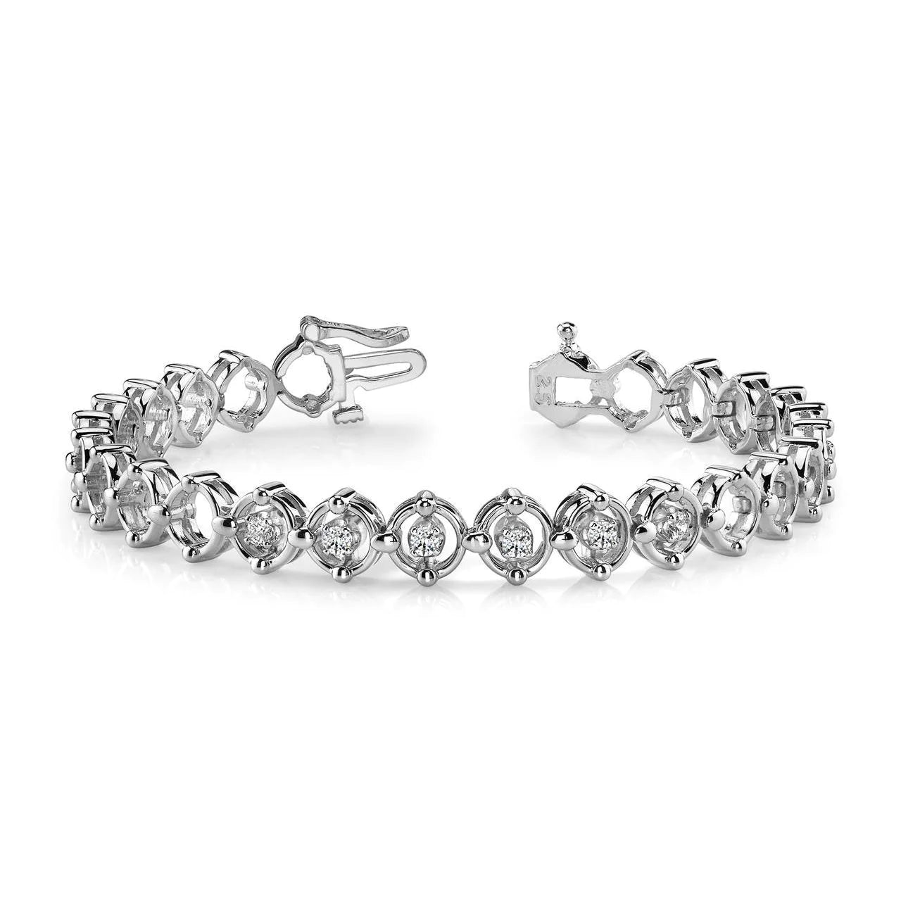 Four Prong Set Round Natural Diamond 1.20 Carats Link Bracelet Jewelry