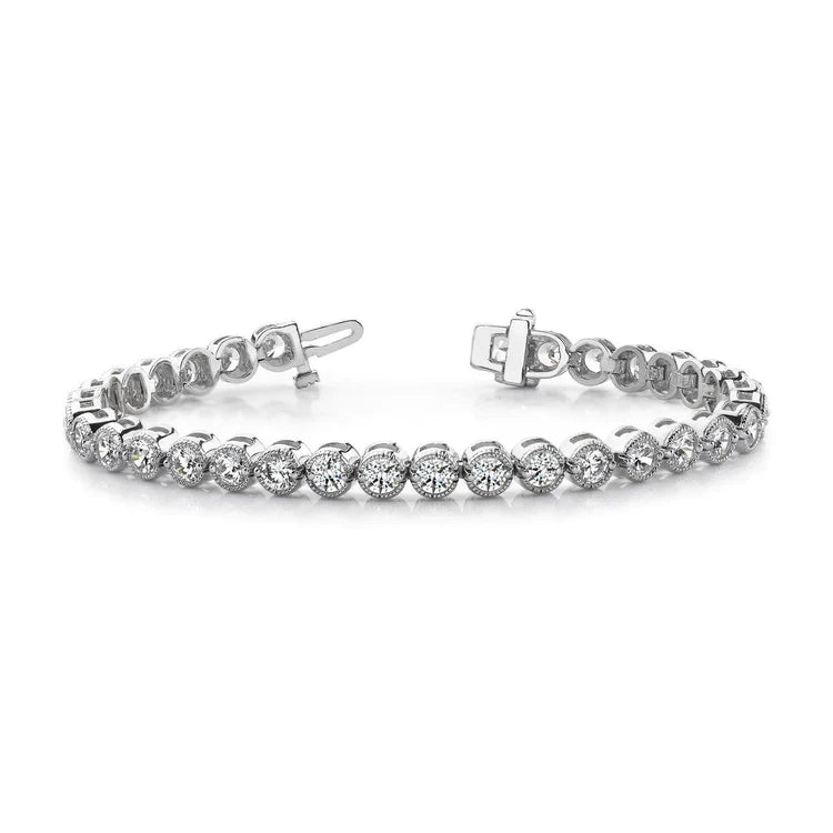 Four Prong Setting Round Real Diamond Ladies Bracelet White Gold 6.40 Ct