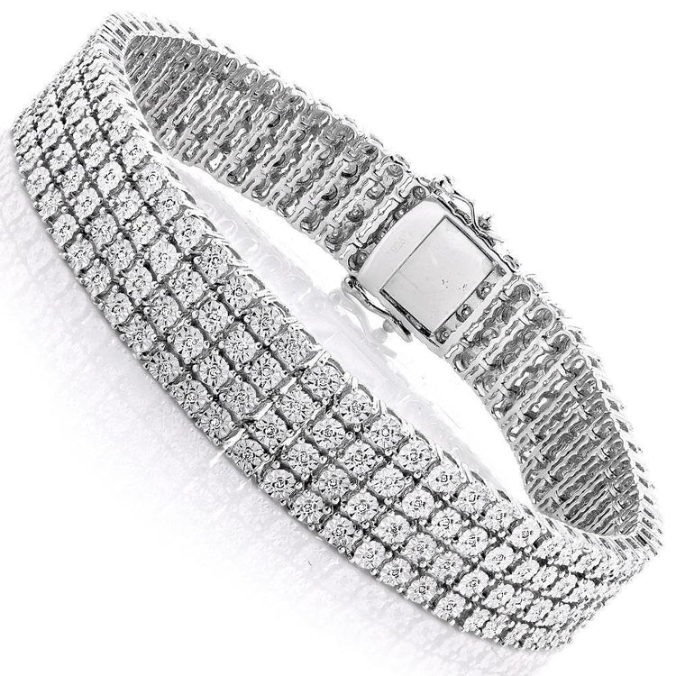 Four Row 16 Carats Round Cut Diamonds Men's Bracelet White Gold