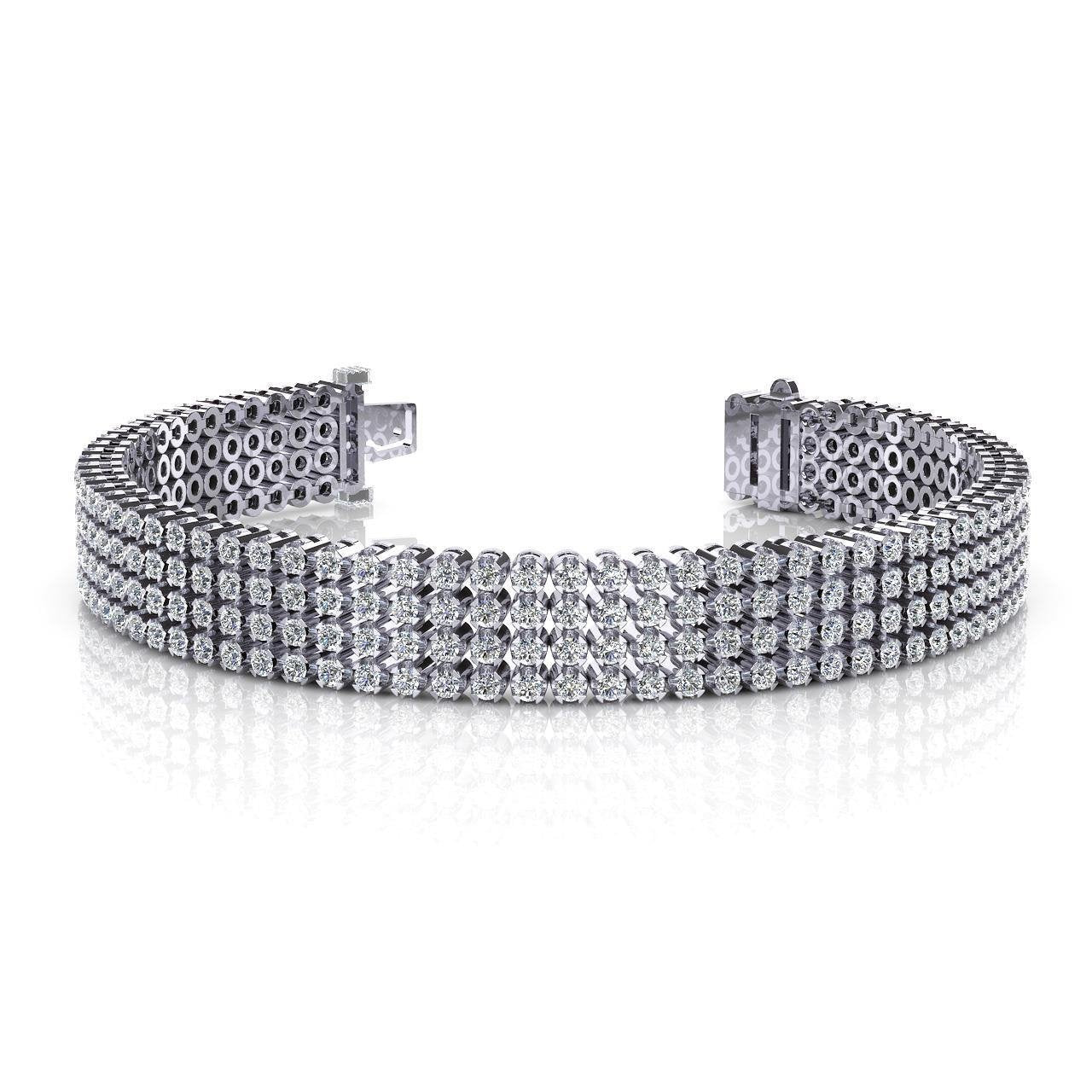 Four Row 7.80 Carats Round Cut Natural Diamonds Bracelet White Gold 14K