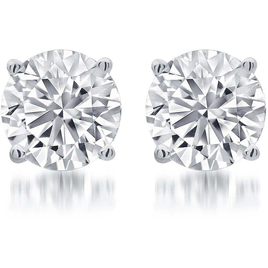 G VS1 Round Cut 5 Carats Real Diamonds Stud Earrings Platinum - Stud Earrings-harrychadent.ca