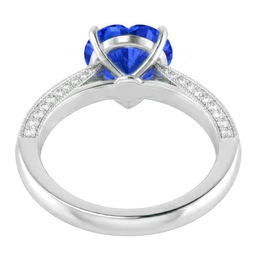 Gemstone Blue Sapphire Ring 4 Carats Multi Row Pave Natural Earth Mined Diamond ( Not Lab Grown )s