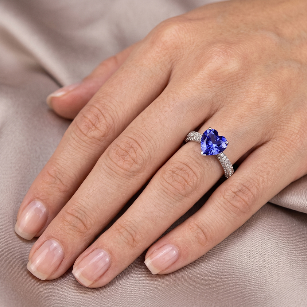 Gemstone Blue Sapphire Ring 4 Carats Multi Row Pave Natural Earth Mined Diamond ( Not Lab Grown )s