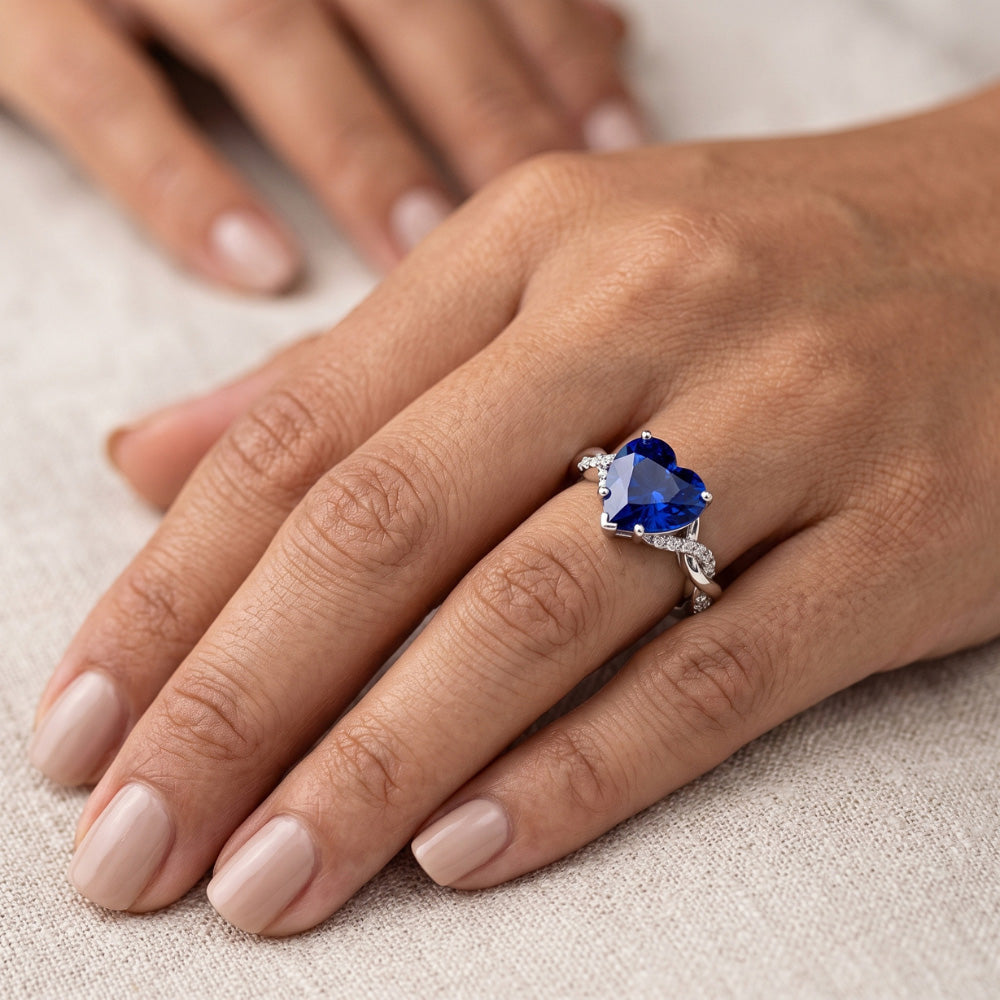 Gemstone Heart Blue Sapphire Ring Twisted Style 3.50 Carats Natural Earth Mined Diamond ( Not Lab Grown )s
