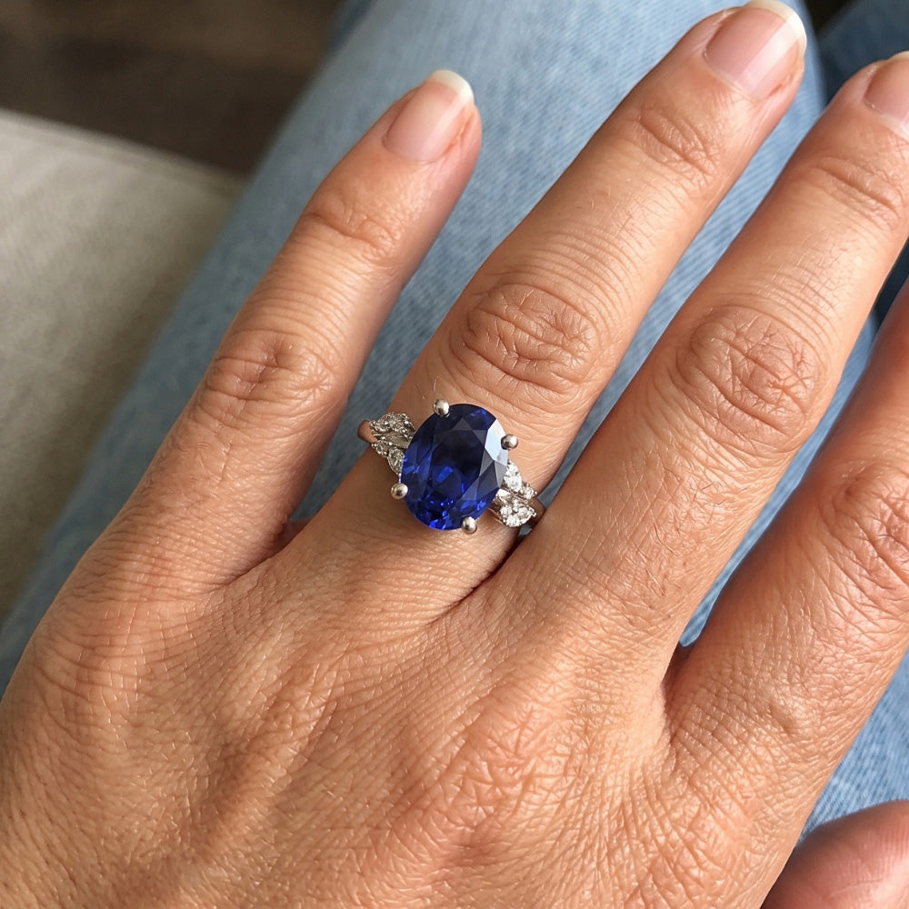 Gemstone Jewelry Blue Sapphire Ring & Natural Earth Mined Diamond ( Not Lab Grown )s 4.50 Carats
