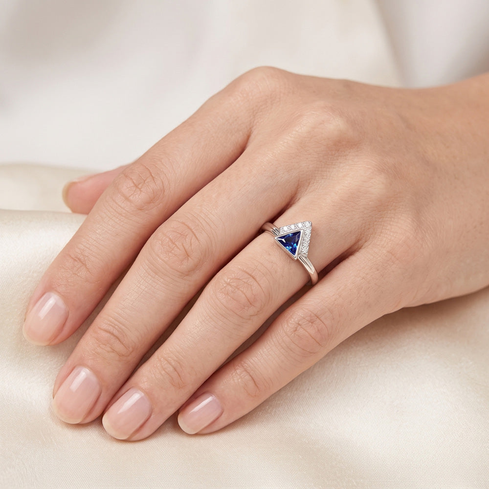 Gemstone Jewelry Trillion Ceylon Sapphire Ring 1 Carat Natural Earth Mined Diamond ( Not Lab Grown )s