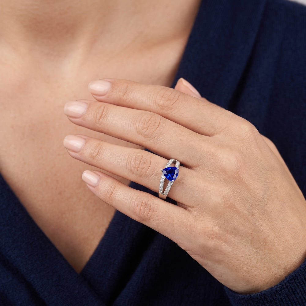 Gemstone Jewelry Trillion Sapphire Ring Split Shank Natural Earth Mined Diamond ( Not Lab Grown )s 1 Carat