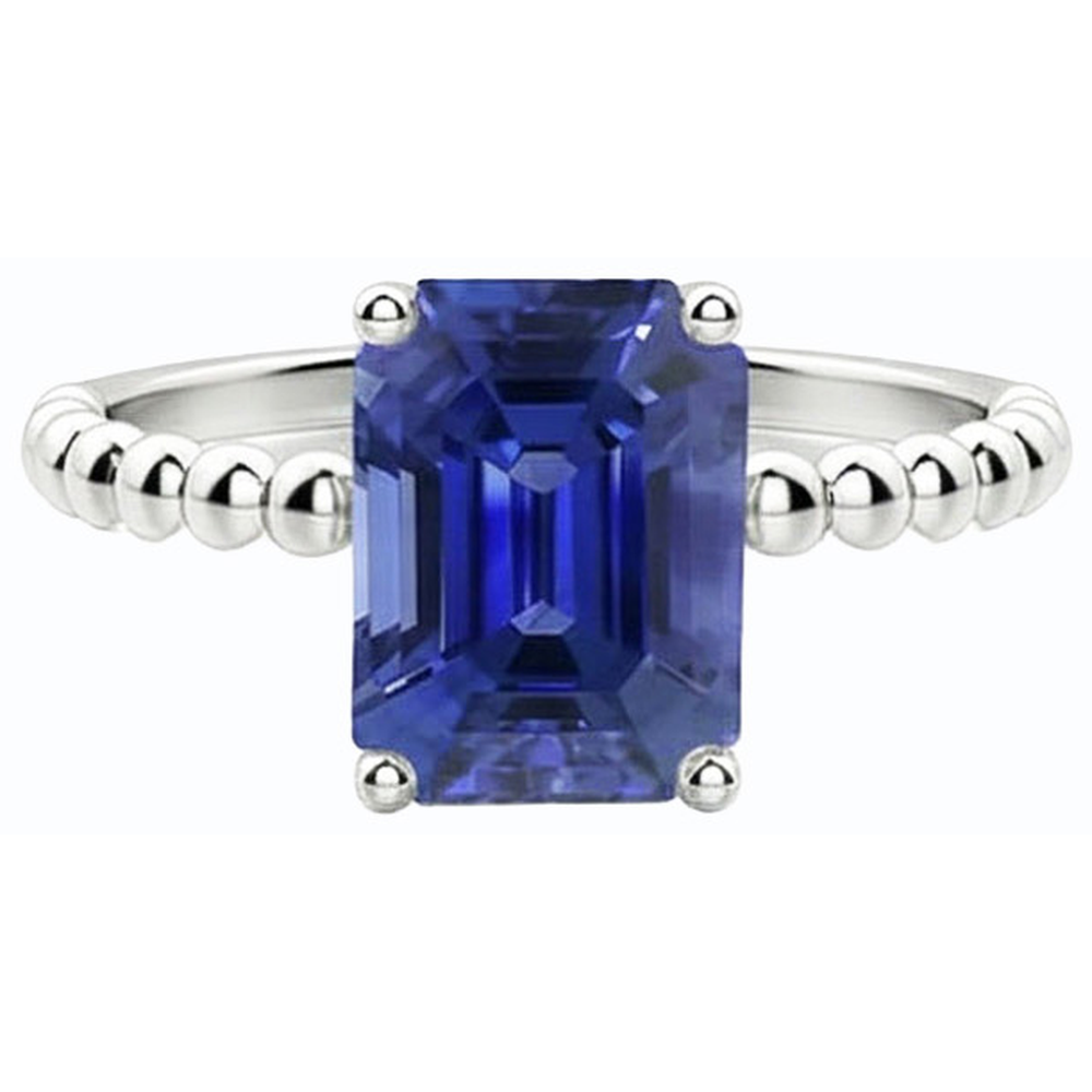 Gemstone Ring Emerald Ceylon Sapphire Beaded Style 3 Carats
