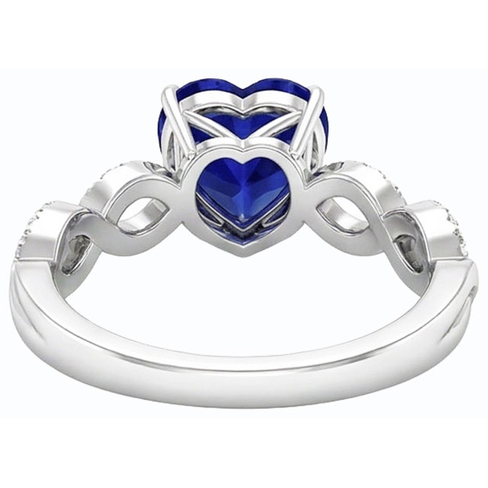Gemstone Ring Heart Cut Blue Sapphire Infinity Style 4 Carats Natural Earth Mined Diamond ( Not Lab Grown )