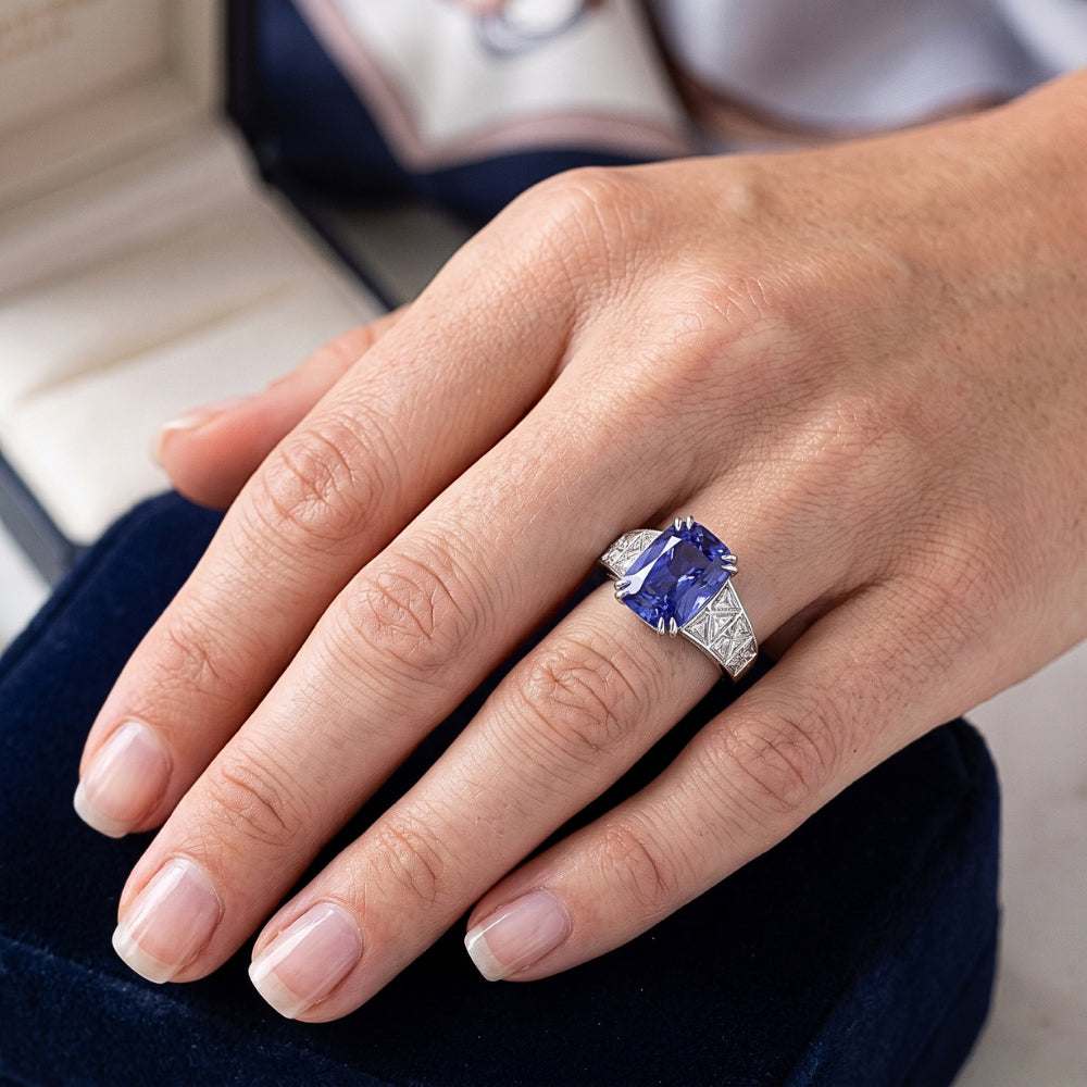 Gemstone Ring Radiant Sapphire Channel Set Trapezoid Natural Earth Mined Diamond ( Not Lab Grown )s 5 carats