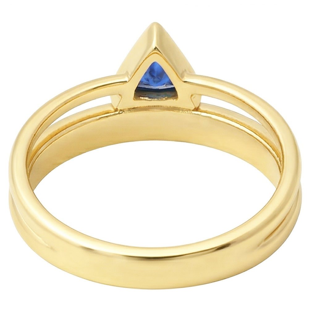 Gemstone Ring Trillion Bezel Set Blue Sapphire 1 Carat Natural Earth Mined Diamond ( Not Lab Grown )s Gold