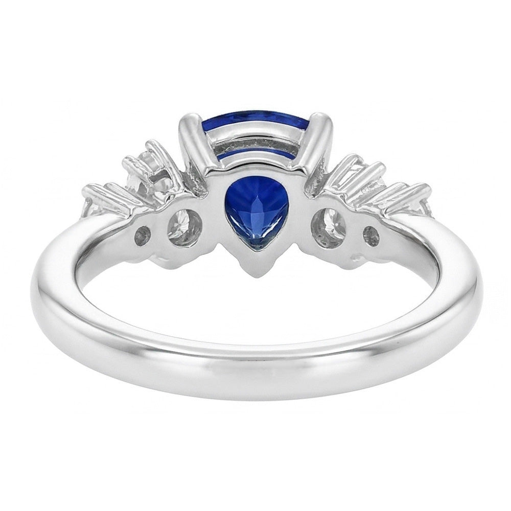 Gemstone Trillion V Prong Blue Sapphire & Natural Earth Mined Diamond ( Not Lab Grown ) Ring 1 Carat