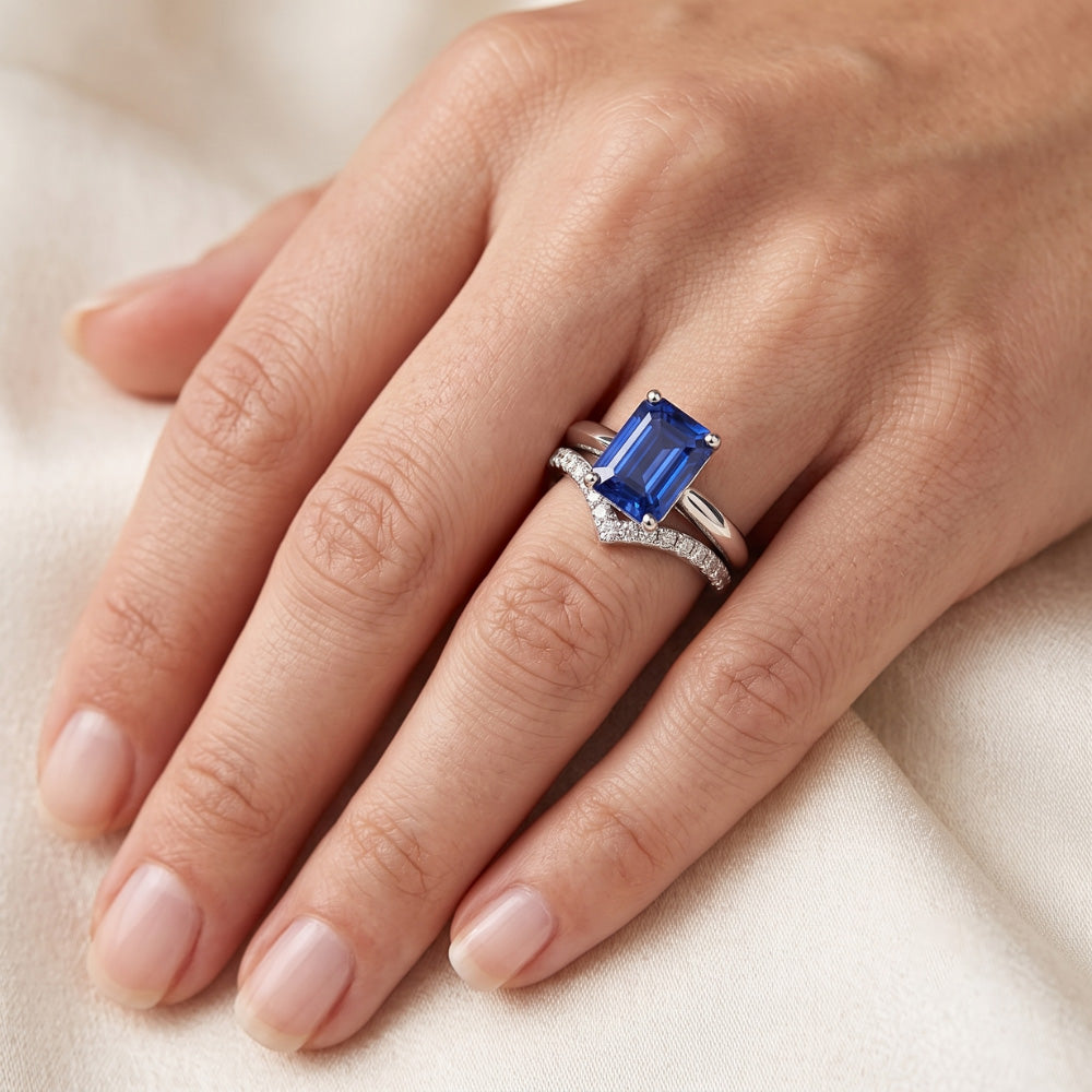 Gemstone Wedding Ring Set Emerald Sapphire 3.50 Carats Ladies Jewelry
