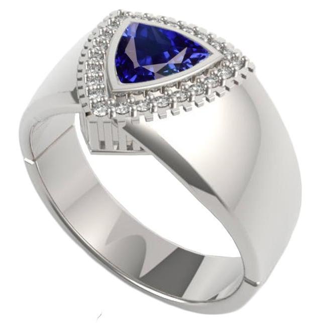 Gents Ring Ceylon Sapphire Diamond Jewelry Trillion Bezel Set 2.50 Carats