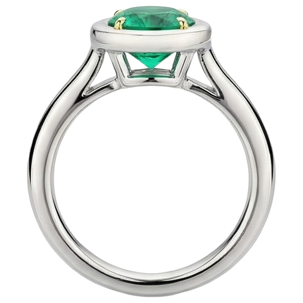 Gemstone Ring Two-Tone 14K Gold with Emerald – back view