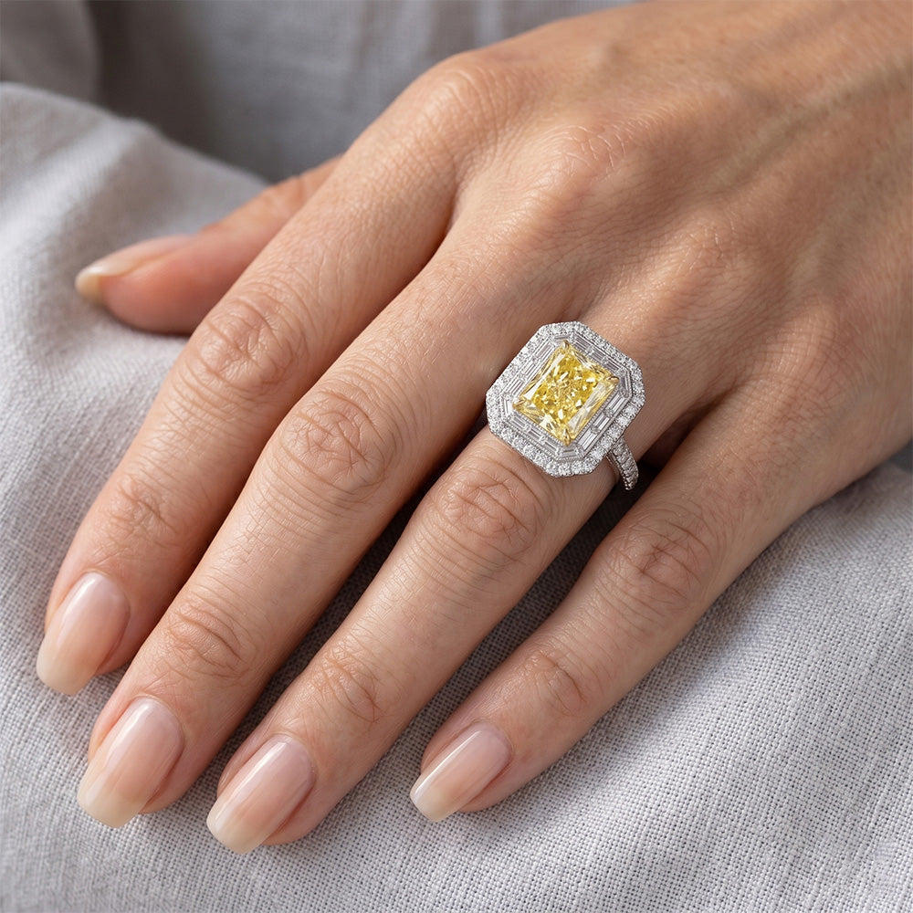 Genuine Pavé Yellow Canary Diamond Halo Ring 2.50 ct