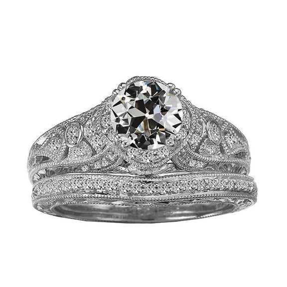 Genuine Antique Style Wedding Ring Set Round Old Miner Diamond 4 Carats