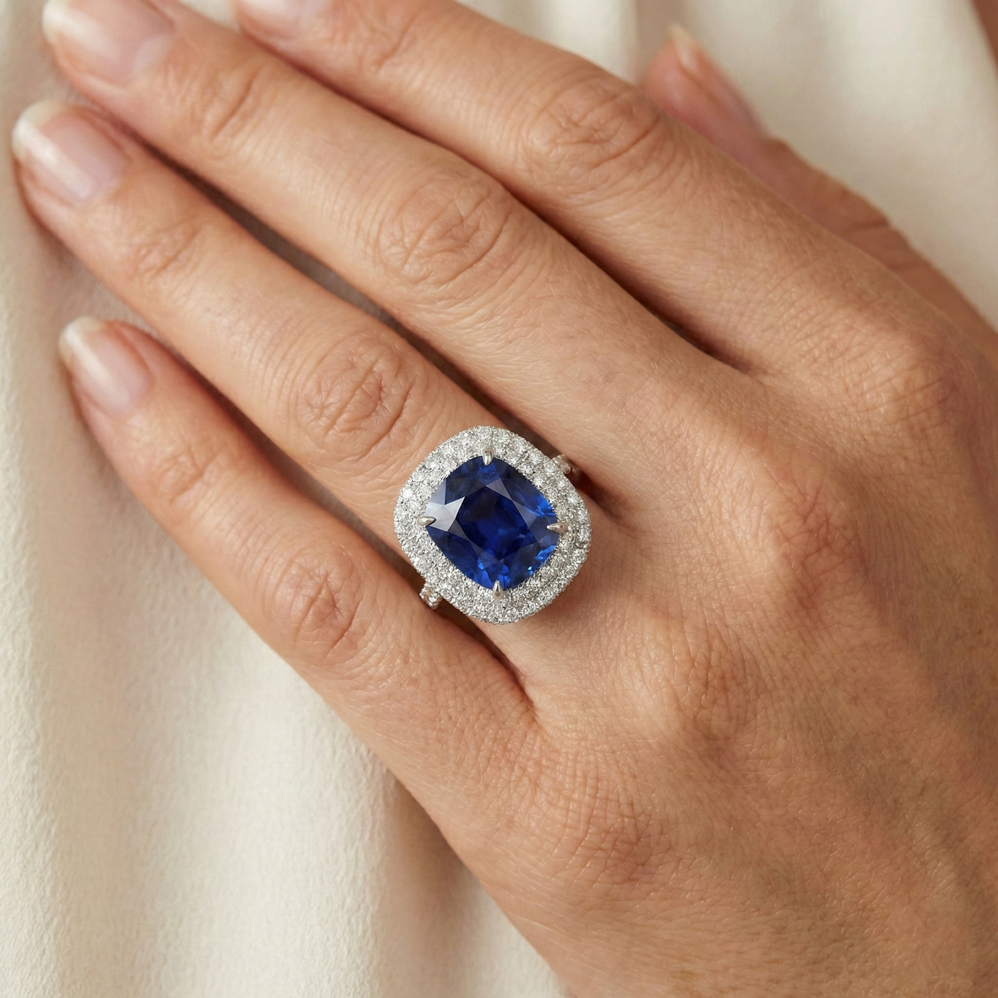 Genuine Ceylon Sapphire Halo Ring