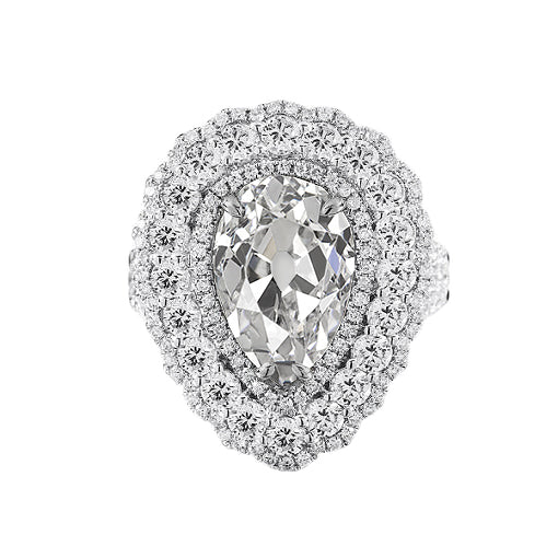 Genuine Diamond Double Halo Engagement Ring Pear Old Miner 5 Carats Prong Set
