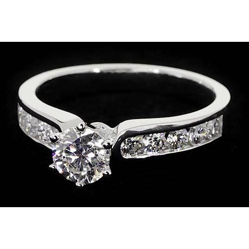 Genuine Diamond Engagement Ring 1.50 Carats Channel Setting White Gold