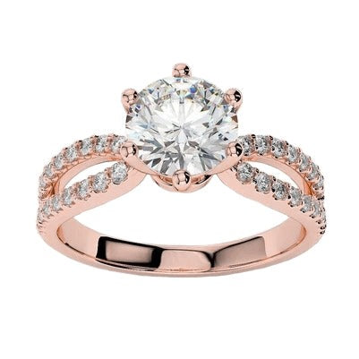 Genuine Diamond Engagement Ring 3.30 Carats Split Shank Rose Gold 14K
