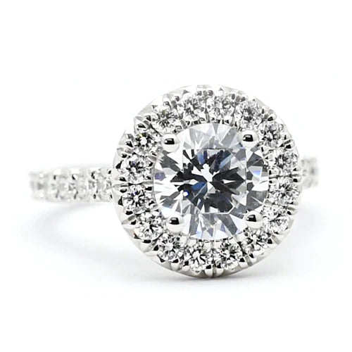 Genuine Diamond Engagement Ring 3 Carats Halo Round Cut White Gold 14K