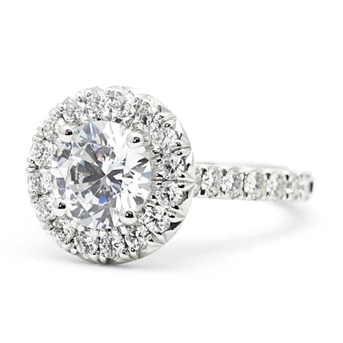 Genuine Diamond Engagement Ring 3 Carats Halo Round Cut White Gold 14K