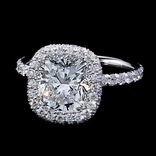 Genuine Diamond Engagement Ring Halo 3 Carats Women White Gold 14K