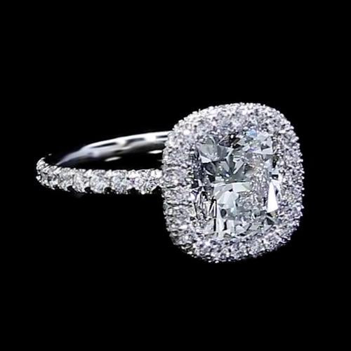 Genuine Diamond Engagement Ring Halo 3 Carats Women White Gold