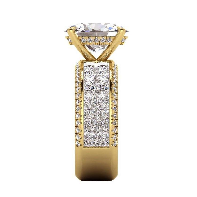 Genuine Diamond Engagement Ring Oval Center 6.95 Carats Yellow Gold 14K