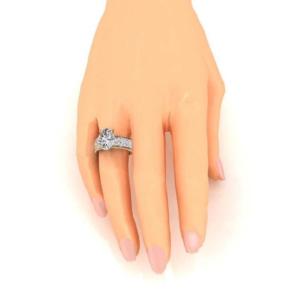 Genuine Diamond Engagement Ring Oval Center 6.95 Carats Yellow Gold 14K