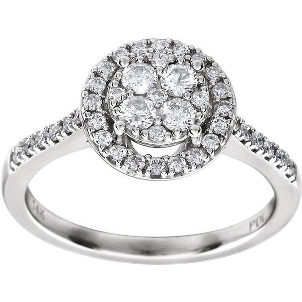 Genuine Diamond Halo Cathedral Setting Engagement Ring Ladies Jewelry