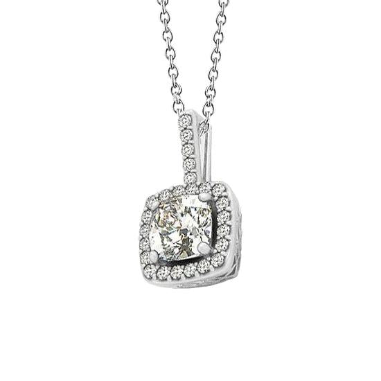 Genuine Diamond Halo Pendant Necklace Without Chain 1.25 Carats White Gold 14K