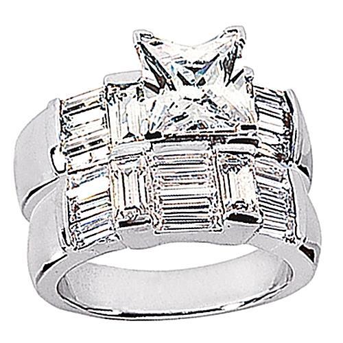 Genuine Diamond Ring White Gold Band Engagement Set 6 Carats