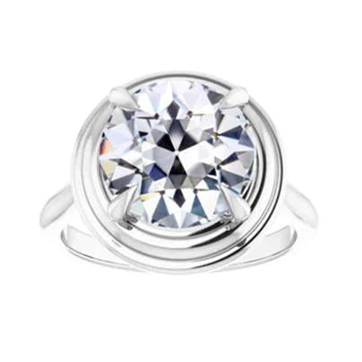 Genuine Diamond Round Old Miner Solitaire Ring 4 Prong Set 2 Carats 14K Gold
