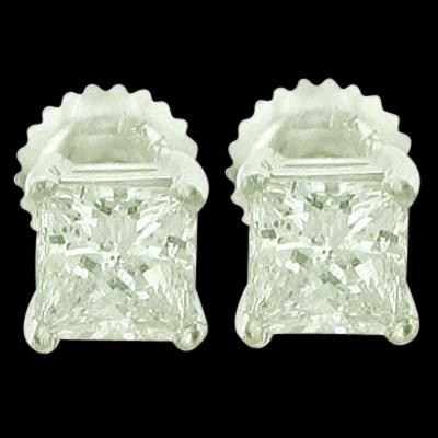 Genuine Diamond Stud Earrings 1.50 Ct. Princess Diamond Studs