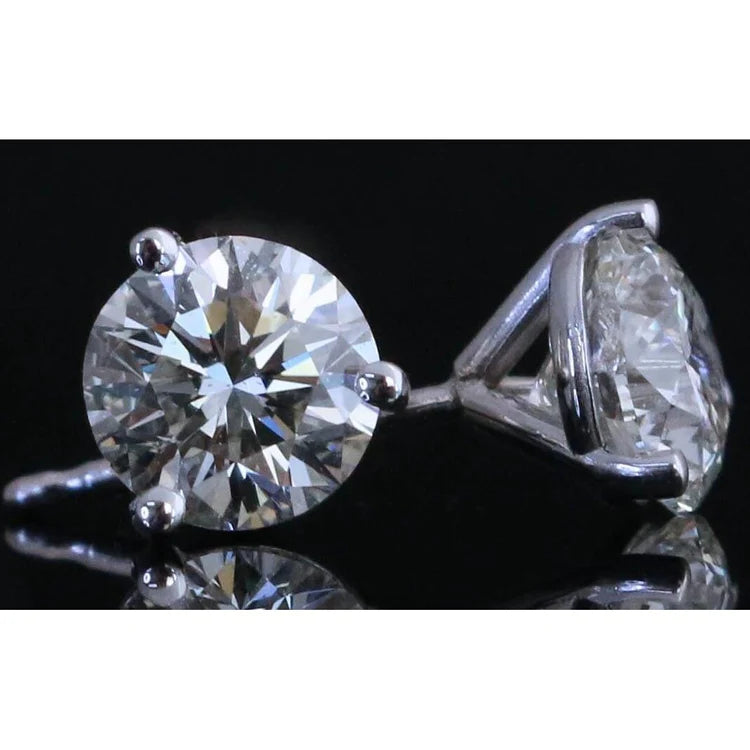 Genuine Diamond Stud Earrings 2 Ct. Solid White Gold 14K