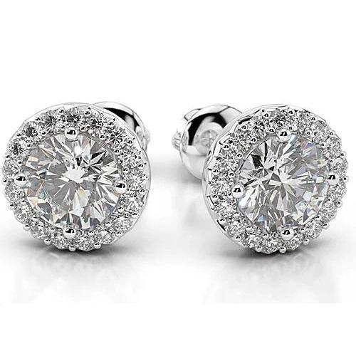 Genuine Diamond Stud Halo Earrings 4 Carats White Gold 14K Women Jewelry