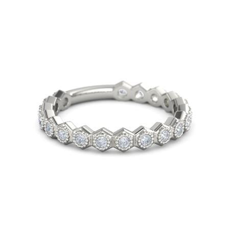 Genuine Diamond Wedding Anniversary Band 1.90 Carats Hexagon Milgrain Jewelry