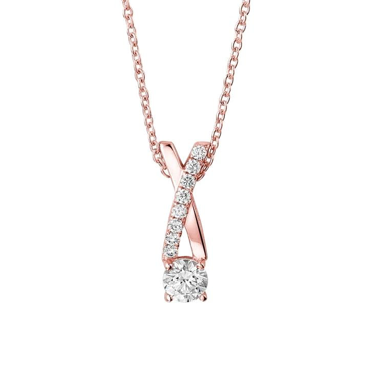 Genuine Diamonds Pendant Necklace With Chain 1.85 Carats New Rose Gold 14K