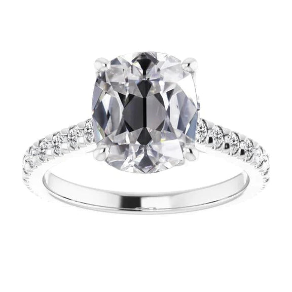 Genuine Ladies Round & Oval Old European Diamond Ring 14K Gold 7 Carats