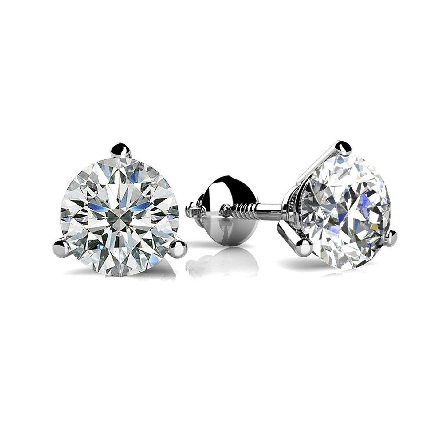 Genuine Round Cut Diamond Women Studs Earring 3 Carats White Gold 14K