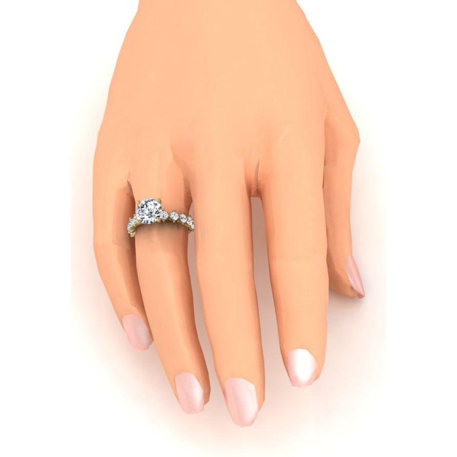 Genuine Round Diamond Ring With Accents Yellow Gold