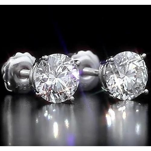 Genuine Round Stud Earrings 2 Carats Prong Set Jewelry White Gold