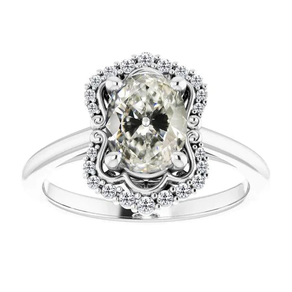 Genuine Women’s Halo Ring Round & Oval Old Mine Cut Diamond 6 Carats