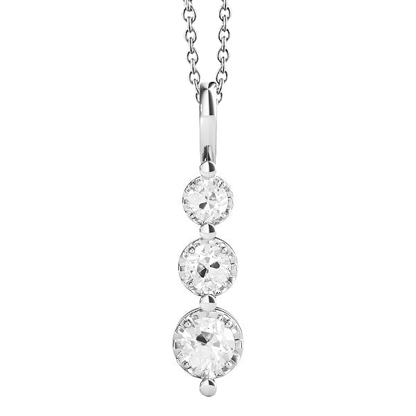 Gold 3 Stone Real Diamond Pendant Round Old Miner With Chain