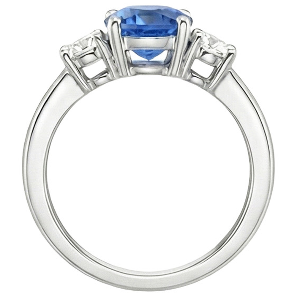 natural round sapphire 1.75ct ring on white background